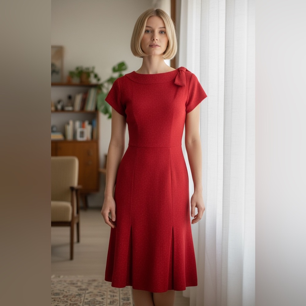 Boutique Fashions wool vintage red sparkly wool dress